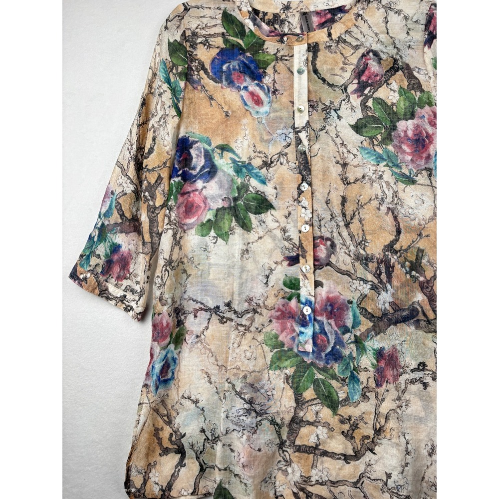 Miss Nikky Tunic Womens M Floral Print Sheer Rayon Boho Cottagecore